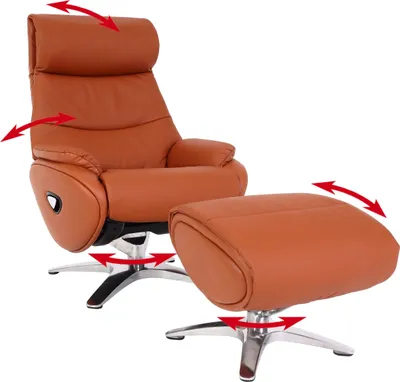 Produktbild von Relaxsessel mit Hocker MCW-K98, Fernsehsessel Sessel, Liegefunktion drehbar, Metall Echtleder/Kunstleder  braun