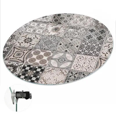 Produktbild von Glas Tischplatte fi70 cm – Tischauflage aus gehärtetem Glas – Glasplatte für Esstisch – Küchentischplatte aus Glas – Tischschutz Glas modern – Dekorative Glasplatte – Pflegeleichte Glastischplatte – Sicherheitsglas Tischplatte – Stilvolles Mosaik, KI-generiertes Bild