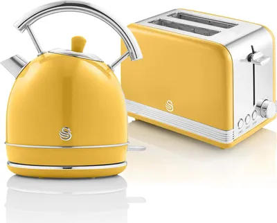 Retro-Set: Wasserkocher 1,8 l + 2-Scheiben Toaster, Gelb