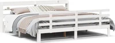 Zdjęcie produktu dla Rama łóżka z zagłówkiem bez materaca, biała, 180x200 cm