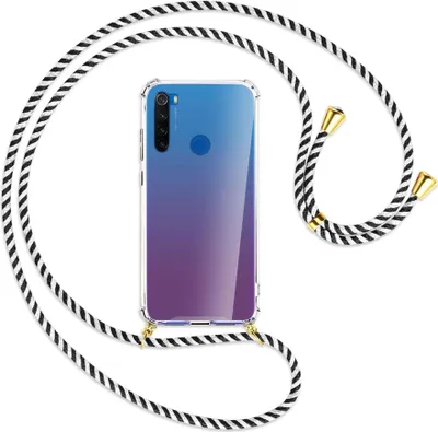 Produktbild von Handykette Backcover-Schutzhülle mit Band (Metall goldfarben) für Xiaomi Redmi Note 8T - schwarz/weiß gestreift