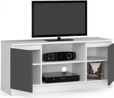 Image de Meuble TV avec 2 tiroirs en blanc et gris graphite