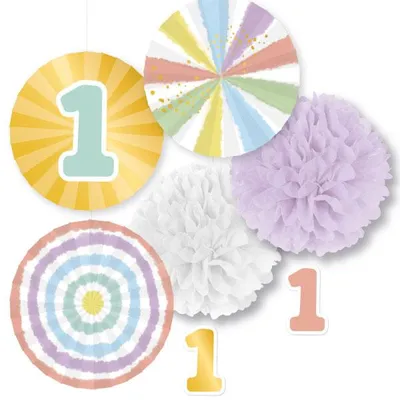 Immagine prodotto di Set decorativo da 5 pezzi per il primo compleanno a tema arcobaleno