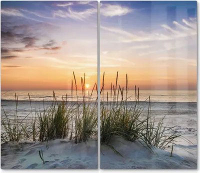 Produktbild von DEQORI Herdabdeckplatte Glas 2-tlg 'Sonnenuntergang am Strand' Herd Abdeckung Küche