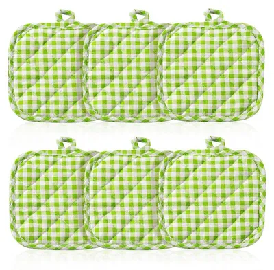 Produktbild von Topflappen Grün Kariert 6 Stück 17,5 x 17,5 cm Polyester Baumwolle