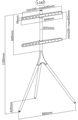 Immagine prodotto di Manhattan 461795 MANHATTAN Mobiler TV-Ständer mit Stativbeinen 45"-65" 32kg