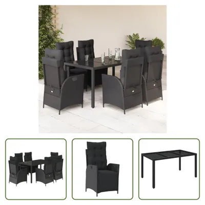 Produktbild von The Living Store 7-tlg. Garten-Essgruppe mit Kissen Schwarz Poly Rattan