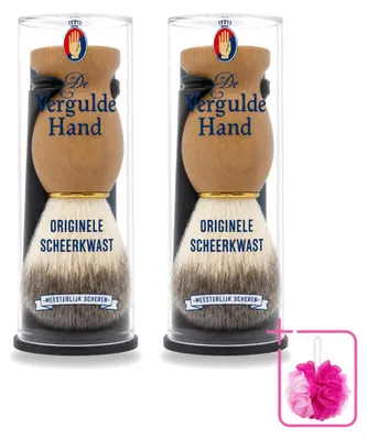 Productafbeelding van 2 x Goudkleurige scheerkwast met houder - Voordeelverpakking - 2 stuks