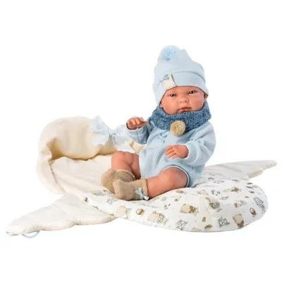 Produktbild von Babypuppe Nico mit blauem Kissen 40cm