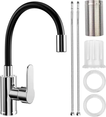 Produktbild von Spš¹ltischarmatur mit flexiblem Auslauf, schwarzer Kš¹chenhahn, 360¡ã drehbarer flexibler Kš¹chenmischhahn, flexibler Kš¹chenhahn, Kš¹chenspš¹lhahn mit wassersparendem Perlator