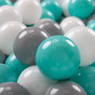 Produktbild von KiddyMoon 700 ∅ 7cm kinder bälle spielbälle für bällebad baby plastikbälle  eu, weiß/grau/helltürkis