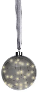 Glaskugel mit LED Beleuchtung und Sparkle Effekt 14cm Anthrazit