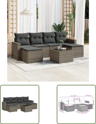 Zdjęcie produktu dla The Living Store 7-częściowa sofa ogrodowa z poduszkami z szarego polirattanu