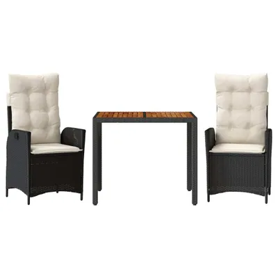 Obrázok produktu pre vidaXL 3-dielny záhradný jedálenský set s vankúšmi Black Poly Rattan