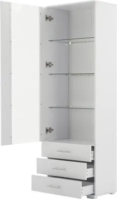 Produktbild von Hochglanzvitrine 60x35x180cm Weiss LED-Beleuchtung 3 Schubladen Glasvitrine Standvitrine Vertikale Weinschrank Aufbewahrungsschrank Aufraeumschrank