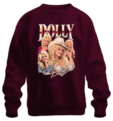Obrázok produktu pre Dolly Parton, legenda country hudby, westernový štýl, mikina s kapucňou, farba: bordová, veľkosť: M