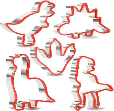 Produktbild von Keepaty Dinosaurier-Ausstechformen-Set, 5-teilig aus Edelstahl mit Silikonrand