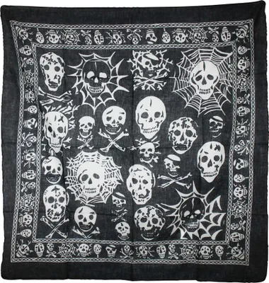 Produktbild von Baumwolltuch - Totenköpfe mit Spinnennetz 02 schwarz - weiß - quadratisches Tuch