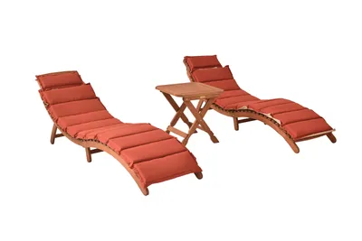 Produktbild von Merxx Gartenliegen Set Ipanema 5tlg., 2 Liegen, 2 Wendeauflage rot/beige, Klapphocker 50 x 50 cm - Eukalyptus