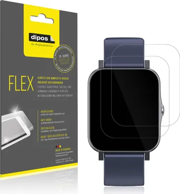 Produktbild von 2x Schutzfolie für Qnix Smartwatch Folie, 100% Displayabdeckung, dipos Flex