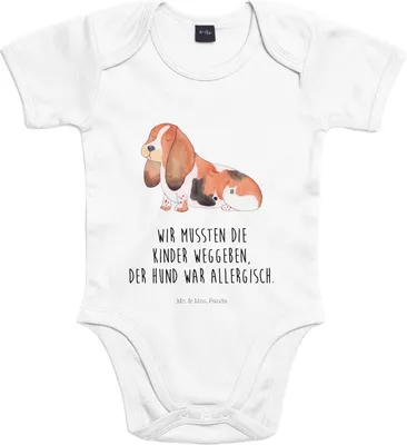 Produktbild von Mr. & Mrs. Panda Strampler Baby Hund Basset Hound 3. - 6. Monat - Heather Grey - Geschenk, Babystrampler, Sprüche, Süß, Babybody, babykleidung body, overall, Lustig
