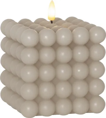 Image de Star Trading 061-54 Bougie en cire LED "Flamme Dot" en forme de cube, beige, LED blanc chaud, env. 10x12,5 cm, flamme mobile, pile, minuterie, carton quadrichromie