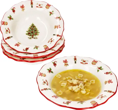 Produktbild von 4x Maestro Natale polévkový talíř 350ml 4 osoby hluboký talíř těstoviny Vánoce