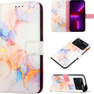 Produktbild von Xiaomi Poco M4 Pro 4G Hülle, Marmor Motiv Kunstleder Tasche Wallet Kartenfächer mit Standfunktion Klapp Schutzhülle für Xiaomi Poco M4 Pro 4G Bunt