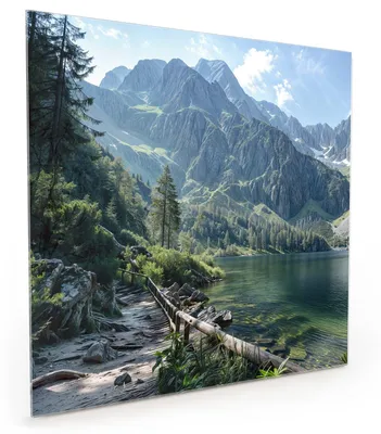 Produktbild von Küchenrückwand Spritzschutz Glas mit Motiv Berglandschaft See 40 x 40 cm