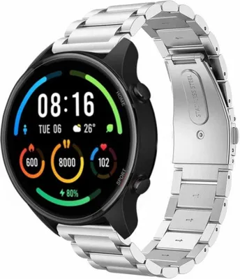 Produktbild von Strap-it Stahlarmband - Kompatibel mit Xiaomi Mi Watch Armband Ersatzarmband Edelstahl - Gliederarmband mit Faltschließe - Hochwertiges Material - für Smartwatch 22mm Armband Silber