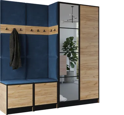 Produktbild von KIER FURNITURE Kleiderschrank EDEN, Schlafzimmer Schrank, Garderobeschrank, Flurschrank Craft Eiche & Blau 211,2x205x39 cm