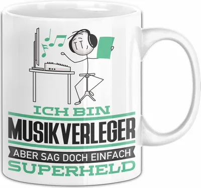 Produktbild von Musikverleger Geschenk Tasse Ich Bin Musikverleger Aber Sag Doch Einfach Superheld Lustige Geschenkdiee für Musikverleger Kaffee-Becher (Weiß)