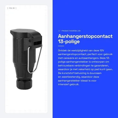 Productafbeelding van Aanhangerstopcontact - 13-polige aanhangerstekker - Geschikt voor caravan en autoaanhanger - Zwart - Aansluitadapter - 12V