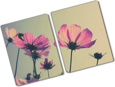 Produktbild von Tulup Glas Herdabdeckplatte - 2x40x52 cm - Glaskeramikkochfeld-Abdeckung Spritzschutz Glasabdeckplatte Kochplattenabdeckung und Schneidebrett - Zweiteilig - Blumen & Pflanzen - Rosa Blumen - Rosa