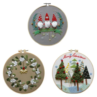 Stickerei-Set für Anfänger, 3 Stück, Weihnachtsmuster, DIY