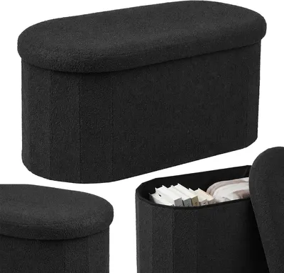 Obrázok produktu pre Úložná lavica - Materiál: plyšová tkanina - Úložný priestor - Čalúnená - Vhodná do predsiene - Čierna