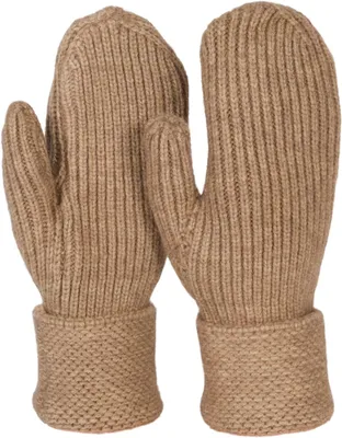Produktbild von styleBREAKER Damen Winter Strick Fäustlinge Einfarbig mit gemustertem Bund, warme Fausthandschuhe, Strickhandschuhe 09010046