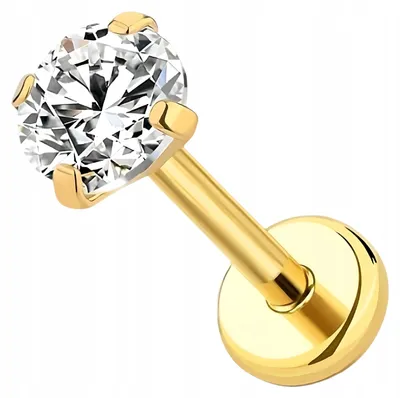 Zdjęcie produktu dla Kolczyk Labret Stal Ch. 316L Złoty 1,2 mm x 8 mm kulka 3 mm Piercing