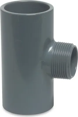 Produktbild von Mega T-Stück 90° PVC-U 32 mm x 1 Zoll x 32 mm Klebemuffe x Aussengewinde x Klebemuffe 10 bar, grau