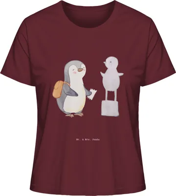 Produktbild von Mr. & Mrs. Panda Damen T-Shirt Pinguin Museum besuchen Größe L - Burgundy - Geschenk, Kurzarm, Kurzarmshirt, Oberteil, Museen