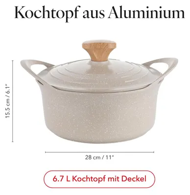 Productafbeelding van FLORINA Aluminium kookpan OSLO, 6,7 liter, diameter 28 cm, met keramische anti-aanbaklaag