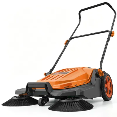 Produktbild von VEVOR Kehrmaschine Manuell, Handkehrmaschine mit 650 mm Arbeitsbreite, 18,9-L-Kehrbehälter & Verstellbarem Klappgriff, Bodenreinigungsmaschine für Höfe, Gehwege, Terrassen & Garagen – Orange