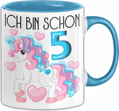 Produktbild von 5. Geburtstag Geschenk Tasse Becher Mädchen Tochter Geburtstagsgeschenk Einhorn Ich Bin Schon 5 (Blau)