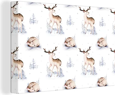 Obrázek produktu pro OneMillionCanvasses® - Obrazy na plátně - 140x90 cm, Zima - Sníh - Jelen, Nástěnné umění tisk Nástěnná dekorace - Fotografie na plátně - Obraz na dřevěném rámu