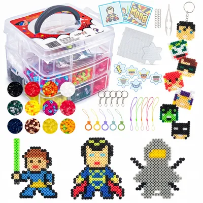 Produktbild von La Manuli Bügelperlen Set 5mm - 6000 Steckperlen mit Stiftplatten, Superhero Motive, Anhänger, Kreatives Perlenset für Kinder ab 6 Jahre
