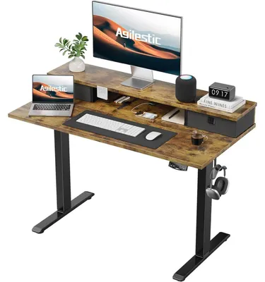 Productafbeelding van Verstelbaar bureau met 2 lades, afmetingen 100 x 60 cm, elektrisch, bruin