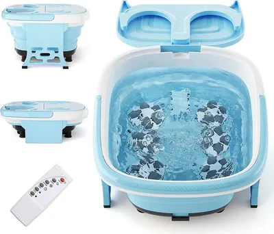 Produktbild von GOPLUS Fußbad mit Sprudel- und Vibrationsmassage, Fußbadewanne mit Fernbedienung, Klappbares und elektronisches Fußsprudelbad, 10-60 Min. Timer (Blau)