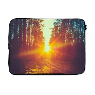 Produktbild von MuchoWow® Laptop Hülle 14 ZollSonnenuntergang - Bäume - Wald - Natur Laptoptasche - Laptoptasche - Stoßsicher - Schutzhaube