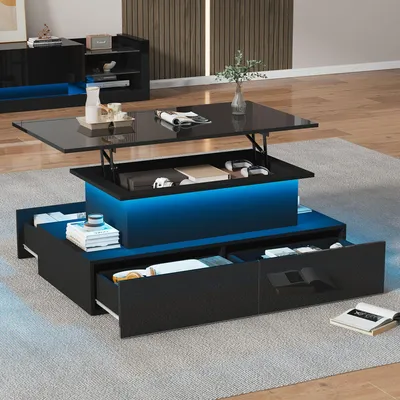 Produktbild von Odikalo Couchtisch Beistelltisch Schubladen-Stilvoller 90x55x41cm Stauraum bis zu 30 kg Schwarz