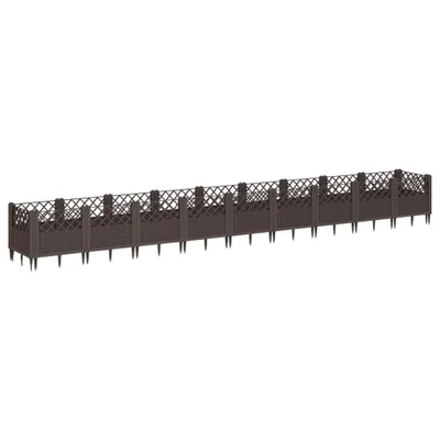 Image de vidaXL Jardinière avec piquets de terre brun 363,5x43,5x43,5 cm PP